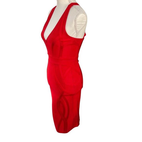 House Of CB London Red Bodycon Halter Dress With Cross Back Red Hot Size Small - Picture 8 of 11